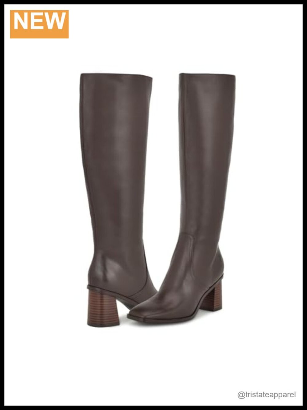 Nine West Womens Knee High Square Toe Flare Heel Boots Leather